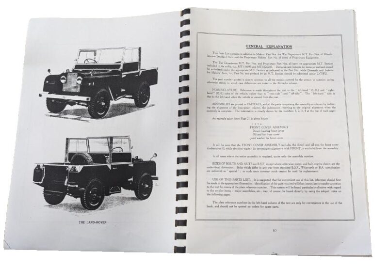 LAND ROVER SERIES 1 SPARE PARTS LIST MANUAL