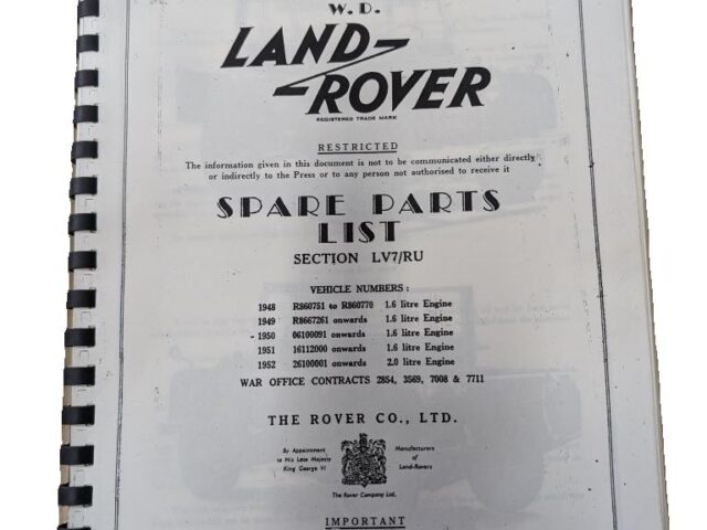 LAND ROVER SERIES 1 SPARE PARTS LIST MANUAL